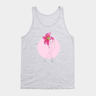 Hot pink lily flower head girl on soft pink background · Flower Woman Lilium, conceptual art Tank Top